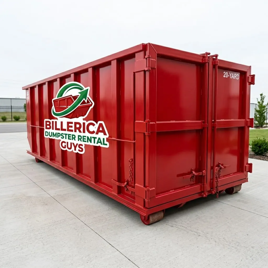 Commercial dumpster rental in Billerica, MA Commercial roll-off dumpster in a Billerica MA business parking lot