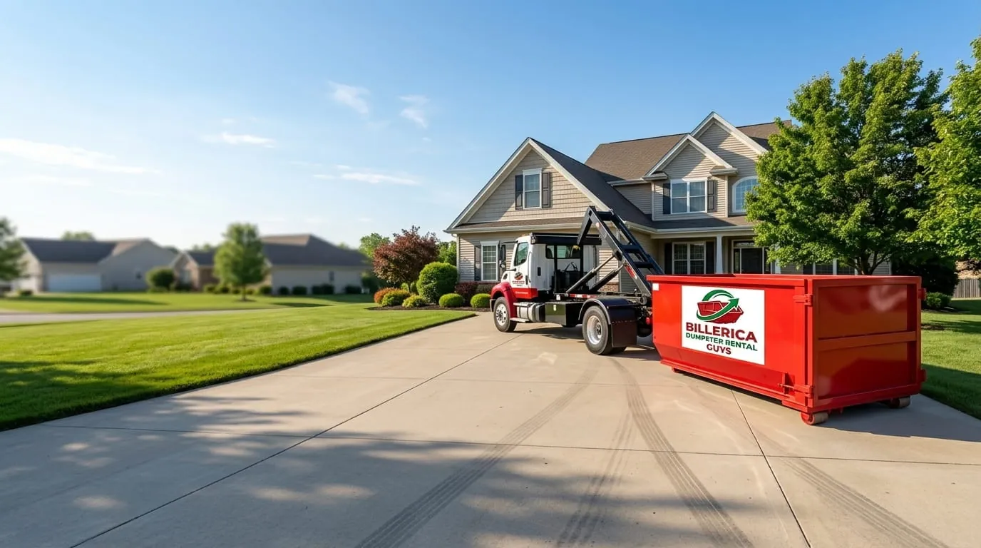 20 yard residential dumpster on a driveway in Billerica, MA